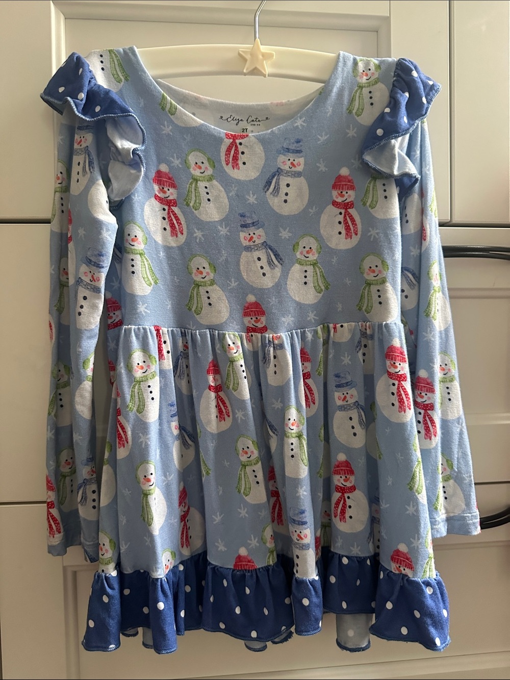 Eliza Cate  Light Blue Snowman Ruffle-Trim Long-Sleeve Kids Dress